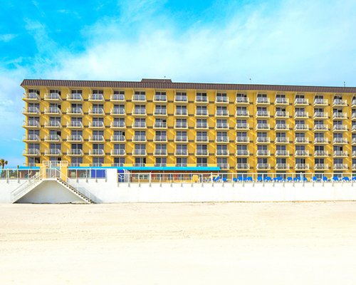 An exterior view of the Casa Del Mar Beach Resort.