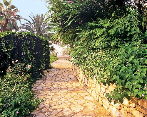 A view of the landscaped pathway.