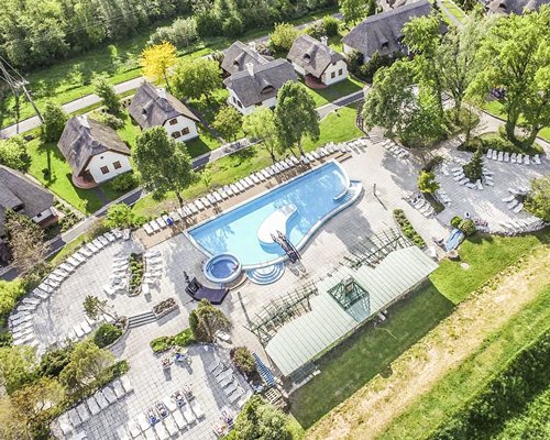 An aerial view of Club Dobogomajor with outdoor swimming pool.