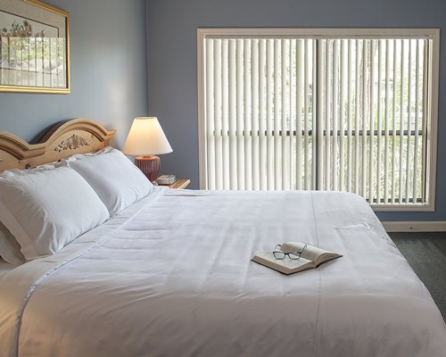 A well furnished bedroom with an outside view.
