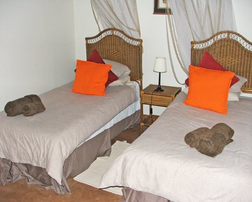 A well furnished bedroom with two beds.