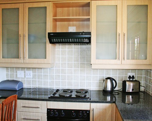 An open plan kitchen and dining area.
