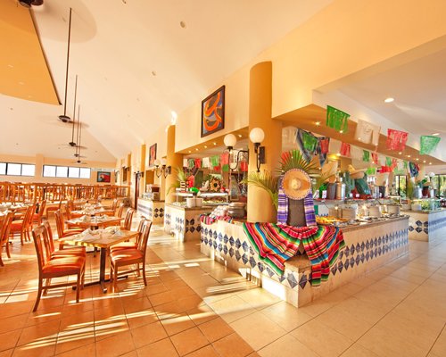 An indoor fine dining restaurant alongside a well stocked gift shop.