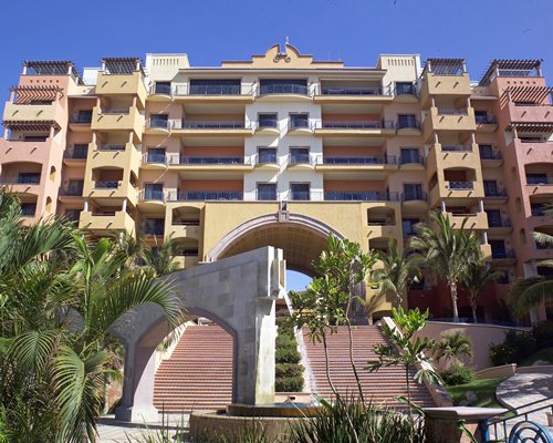 A scenic view of the multi story units of the resort.