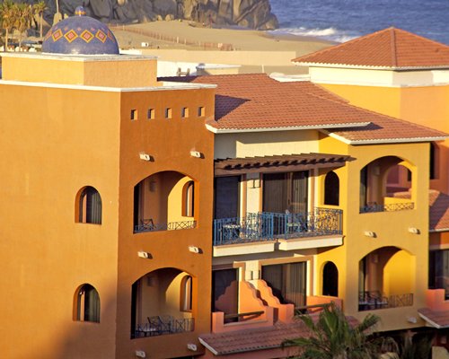 A scenic view of the multi story units of the resort.