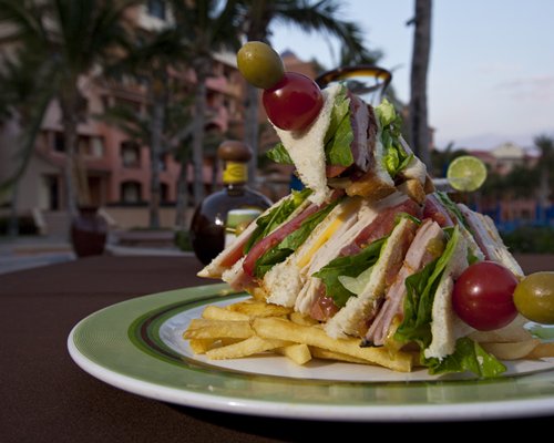 A food item on an outdoor table.