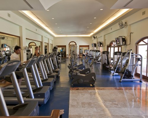 A well equipped indoor fitness center.