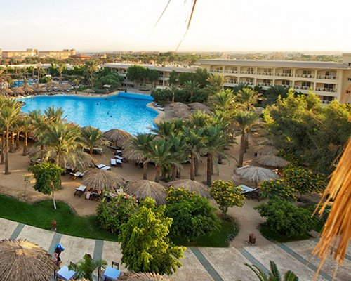 An aerial view of the outdoor swimming pool alongside Sindbad Aqua Hotel & Spa.