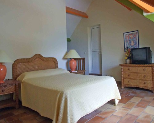 A well furnished bedroom with a television.