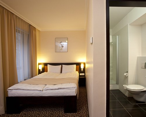 A well furnished bedroom with an attached bathroom.
