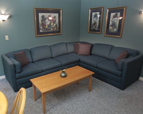 A well furnished living room with sofa.