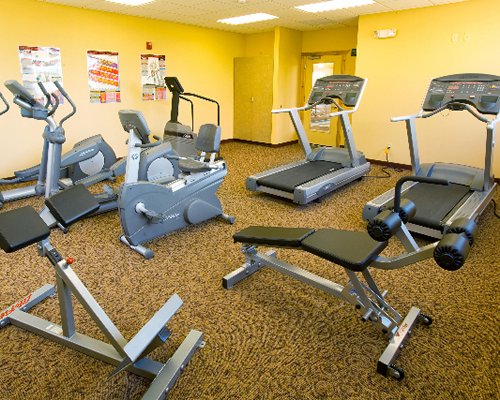 A well equipped indoor fitness center.