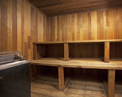 A wooden themed sauna.