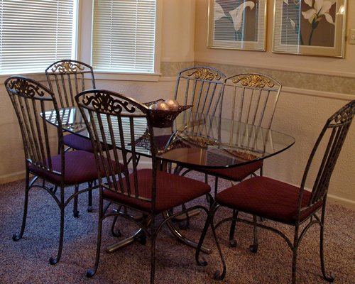 A glass top dining area.