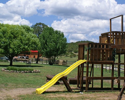An outdoor playscape area for kids.