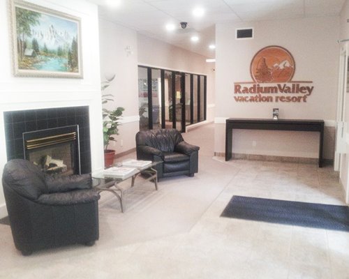A lounge area with fireplace.