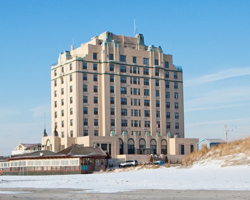 A street view of multi story resort units.