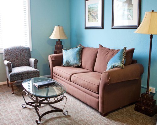 A well furnished living room with outside view.