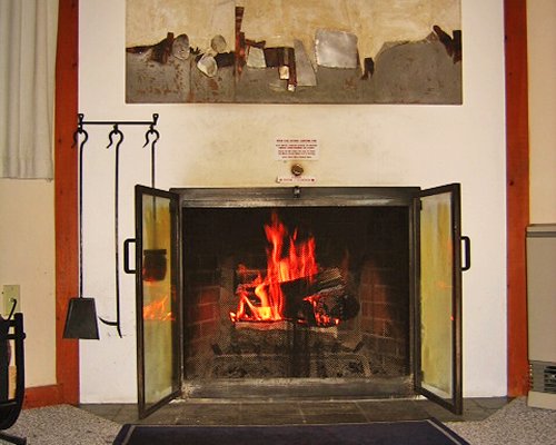View of fire in the fireplace.