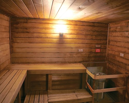 A wooden themed indoor sauna.