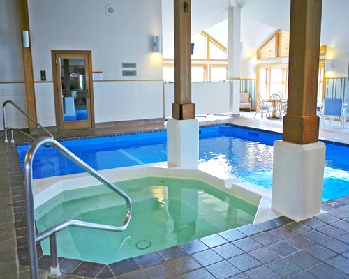 An indoor hot tub and swimming pool at the resort.