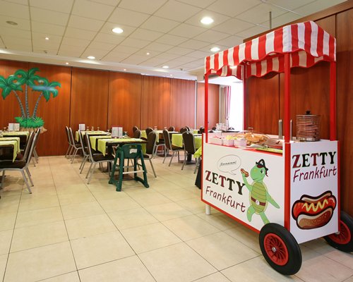 An indoor fine dining area with a hot dog at the resort.