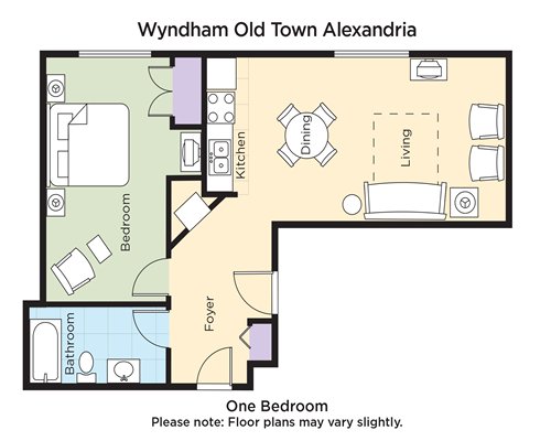 A floor plan of one bedroom unit.