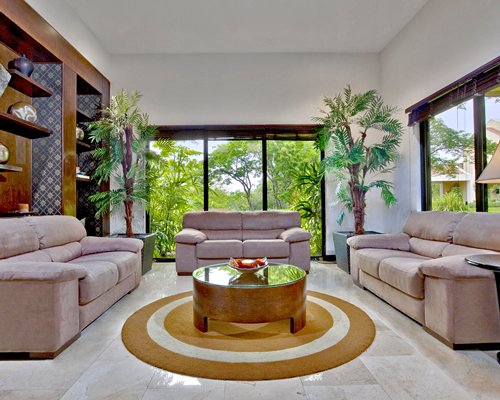 A well furnished living room with a patio.