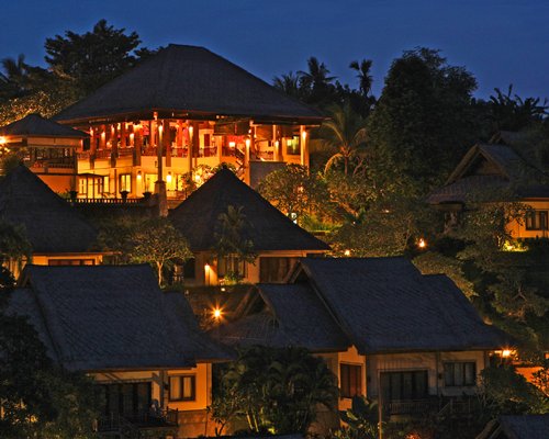Scenic exterior view of Bali Masari Villas & Spa at dusk.