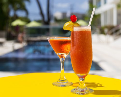A view of cocktails in an outdoor area.
