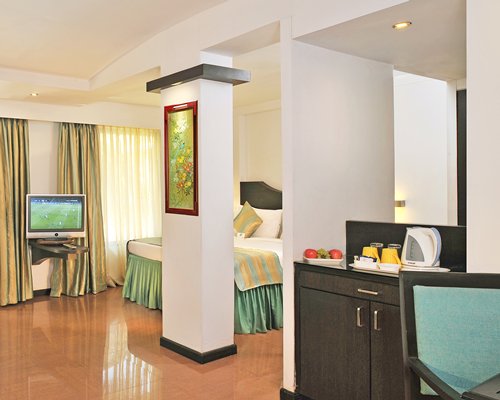 A well furnished bedroom with a television.