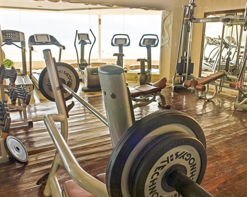 A well equipped indoor fitness center.