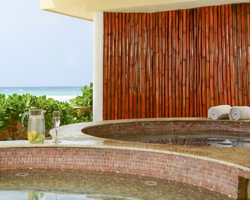View of two indoor hot tubs.