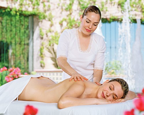 A woman enjoying the massage.