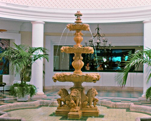 A fountain alongside the resort.