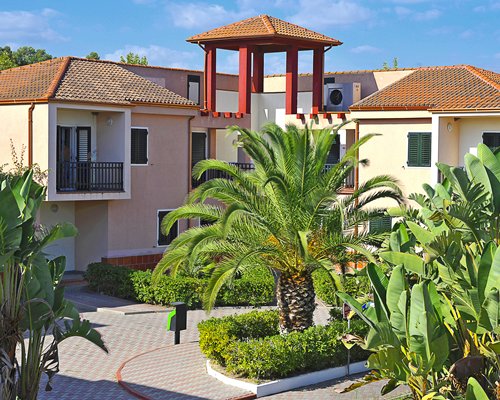A scenic view of the multi story units of the resort.
