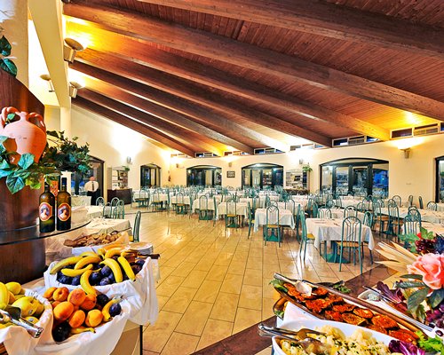 Indoor restaurant with a buffet.