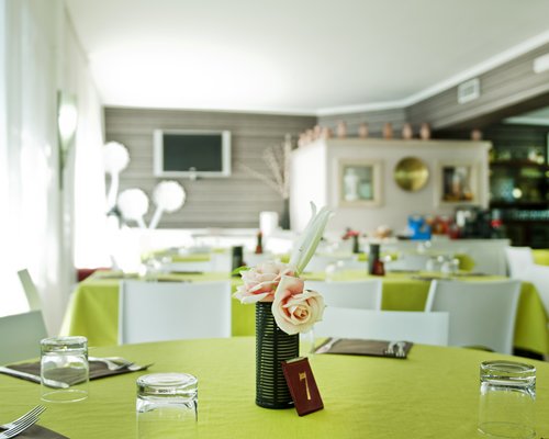 Indoor restaurant with a television.
