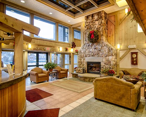 Reception and lounge area with fireplace.