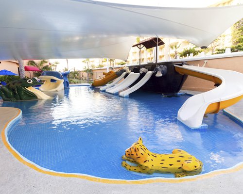 Kids water play area with wild animal slides