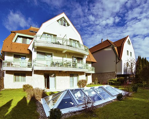 Scenic view of multi story resort units.