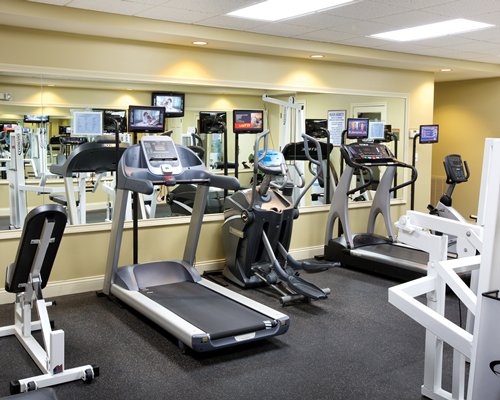 A well equipped indoor fitness center.