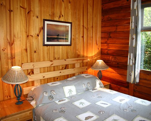 A well furnished bedroom with an outside view.