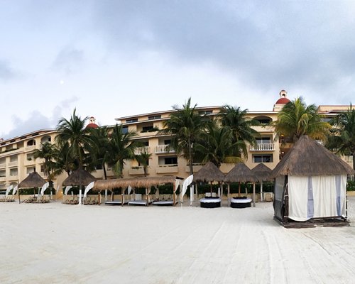 An exterior view of the multi story resort.