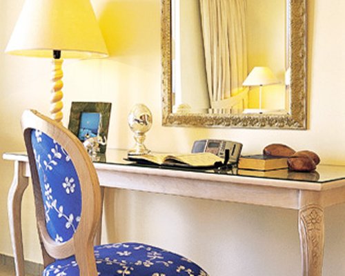 A vanity with mirror.
