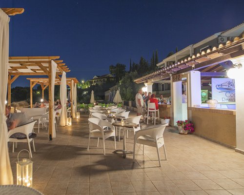 A fine outdoor dining area at dusk.