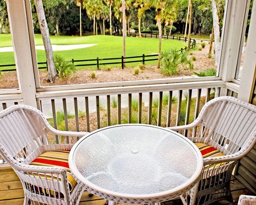 A patio facing the golf course area.