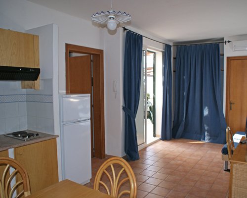 An open plan kitchen and dining area.