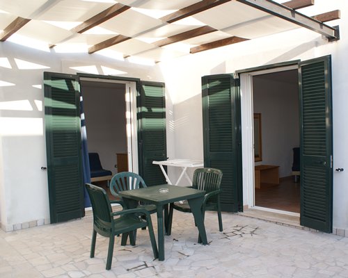 A dining area with open ceiling.