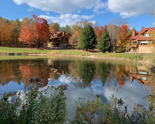 A lake view of the Little Sweden Vacation Resort.